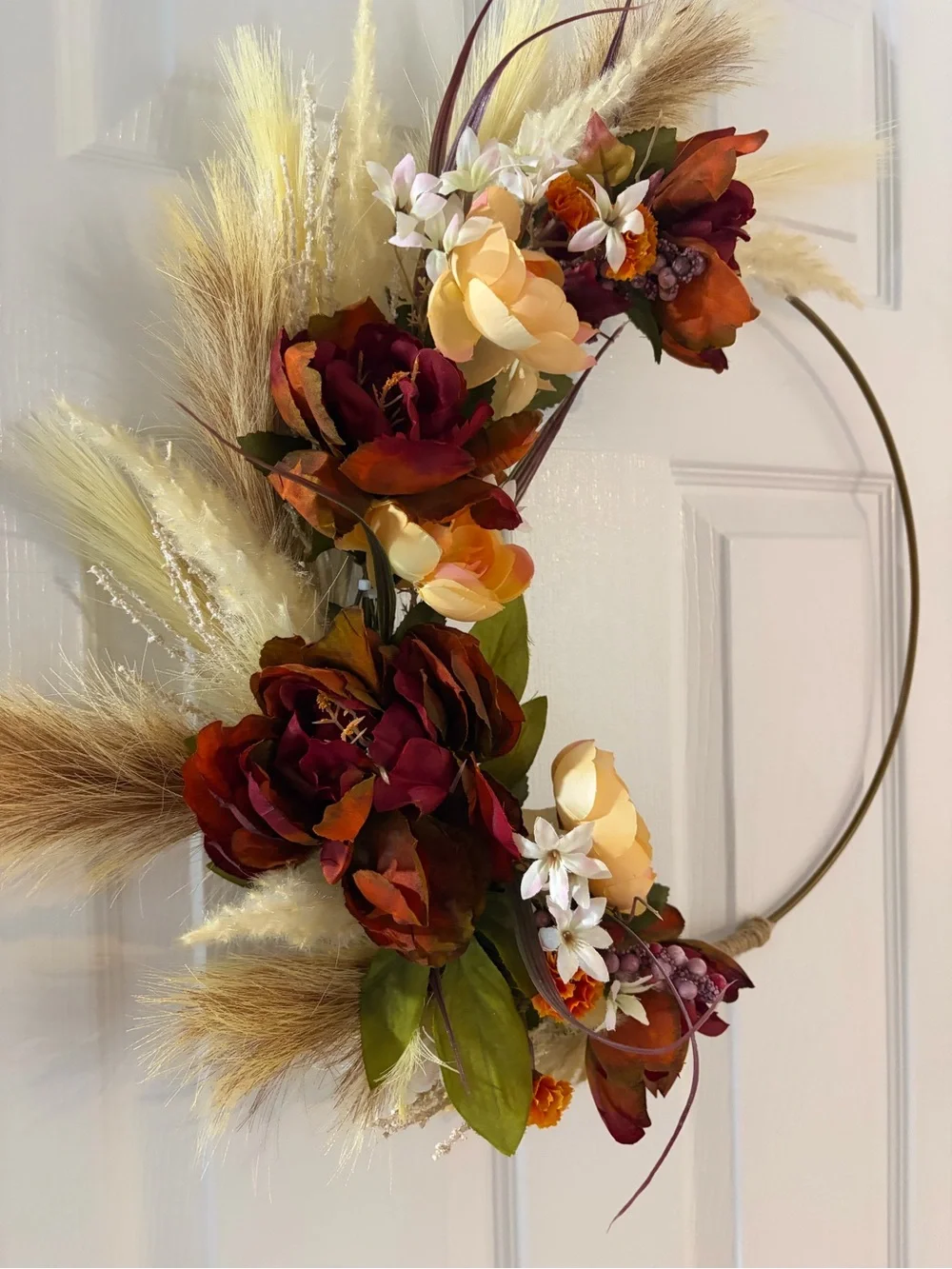 Autumn Meadow Hoop Wreath - Burgundy and Cream - Unbranded - Picture 2 of 5